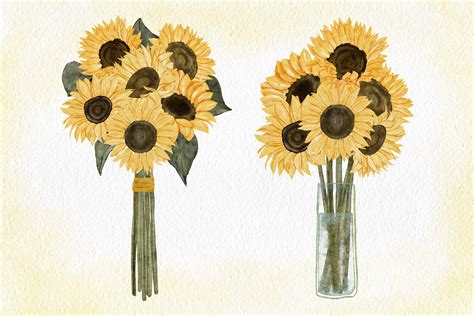 Watercolor Sunflower Bouquet with Jar Graphic by elsabenaa · Creative Fabrica