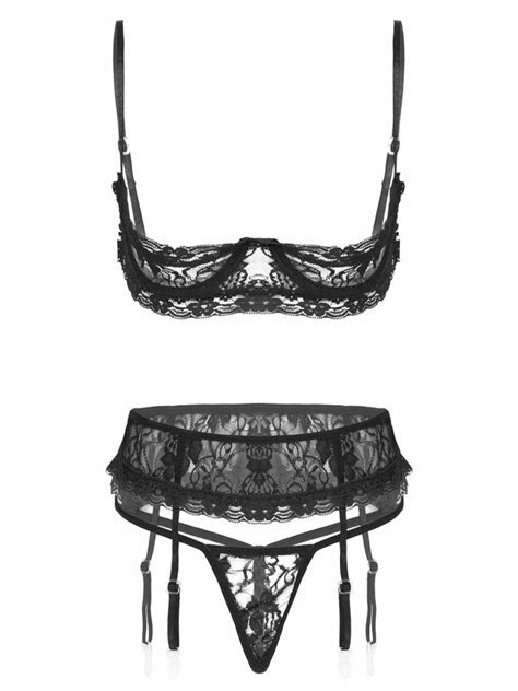 Chictry Womens Sexy 3 Piece Lace 14 Cup Push Up Underwire Shelf Bra