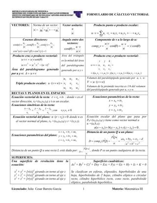 Formulario De Calculo Vectorial Pdf