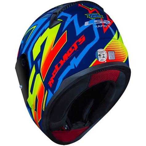 Capacete LS2 FF353 Rapid Tagline Azul Amarelo Vermelho Grid Motors