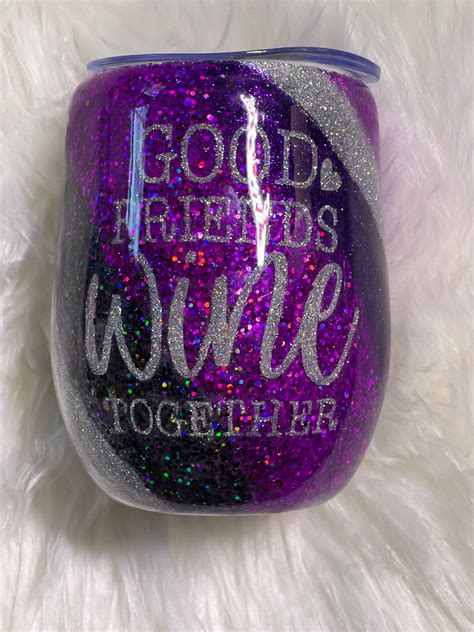 Purple Y Silver Glitter Wine Tumbler Good Friends Winetumbler Etsy