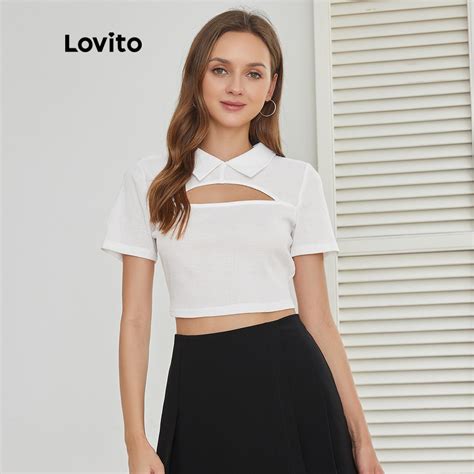 Lovito Camiseta Casual Lisa Recorte Gola Polo L24AD060 Off White