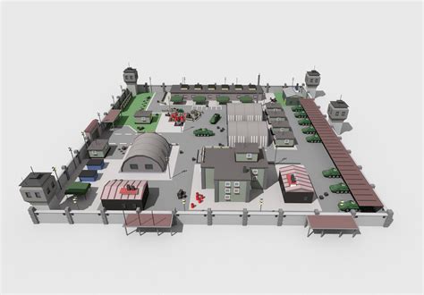 3d Model Low Poly Toon Military Base Vr Ar Low Poly Cgtrader