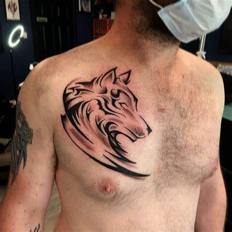 Howling Wolf Chest Tattoo