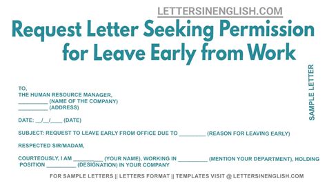 Request Letter Seeking Permission For Leave Early From Work YouTube