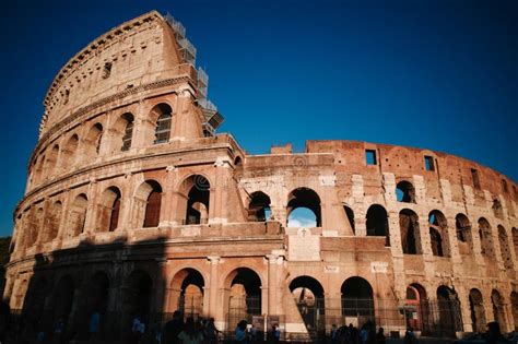 Rome Colosseum Ruins Evening View Against Clear Blue Sky Editorial