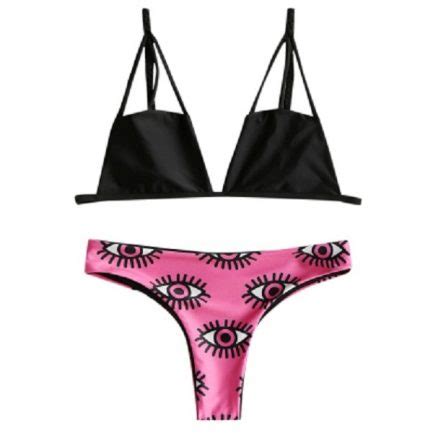 Eye Print Caged Strappy Thong Bikini Power Day Sale