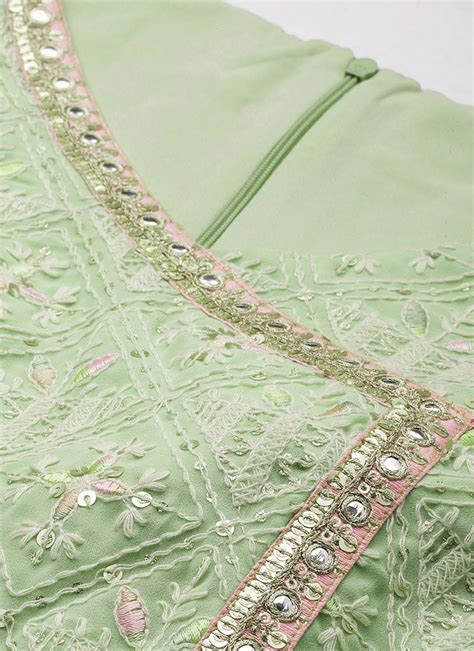 Shop Green Embroidered Angrakha Blouse N Palazzo Festive Wear Online At