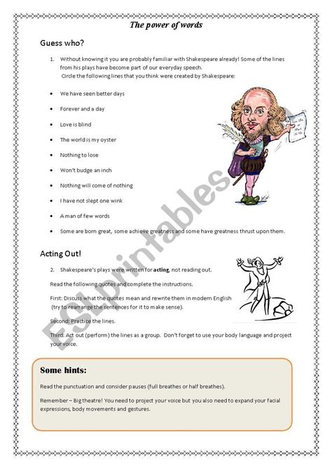 Introducing William Shakespeare Worksheets Answers