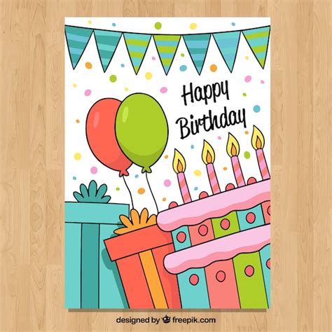 Tarjeta de feliz cumpleaños en estilo hecho a mano Vector Premium