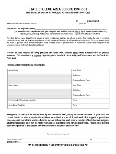 Fillable Online 2017 2018 ELEMENTARY INTRAMURAL ACTIVITIES PERMISSION