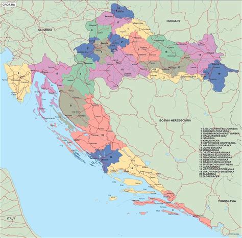 Vektorska karta Hrvatske, karta Hrvatske vektorska karta (Južna Europa - Europa)