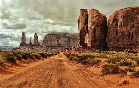 Road Sand Clouds Rocks AZ USA The Bushes Arizona Road HD