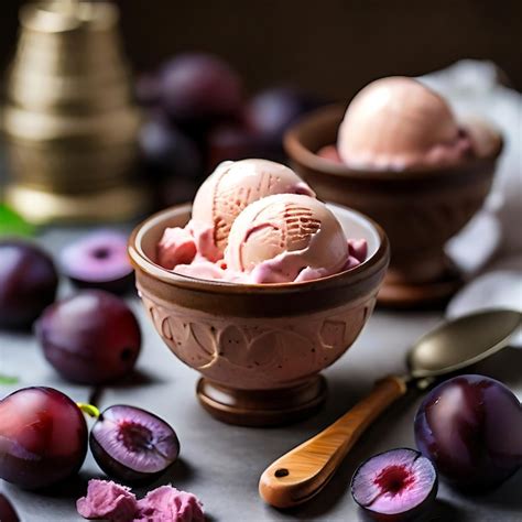 Premium Photo Homemade Roasted Plum Ice Cream Recipe Food Photography Ai