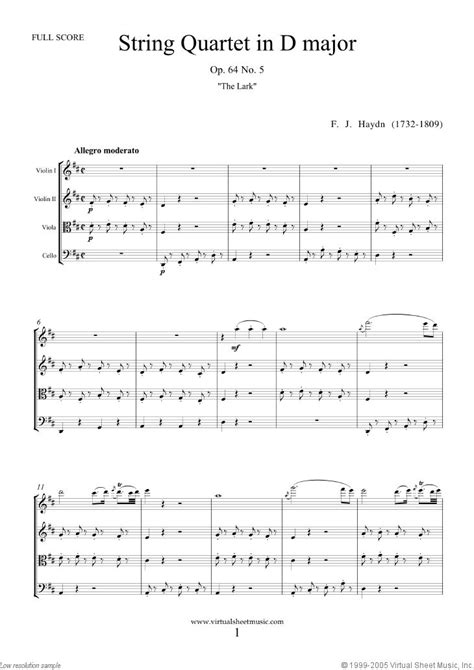 String Quartet In D Major Op No The Lark Sheet Music Pdf Sheet