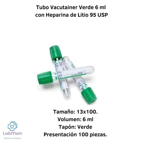 Tubo Verde Con Recubrimiento De Heparina De Litio