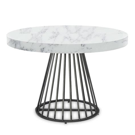 Table Ronde Extensible Grivery Effet Marbre Blanc Et Pieds Noir Table