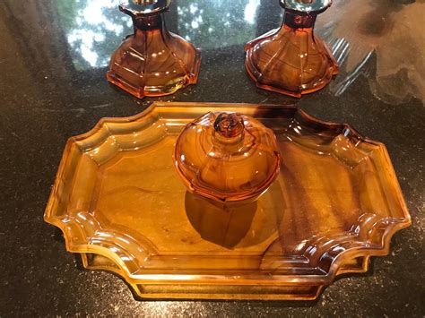 Art Deco Amber Glass Dressing Table Set In Orford For £30 00 For Sale Shpock