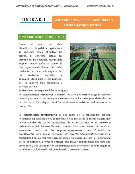 Modulo I Unidad Contabilidad Agropecuaria U N I D A D