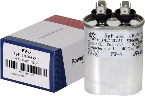 PowerWell 5 Uf MFD 370 Or 440 VAC Oval Run Capacitor PW 5 For Fan Motor