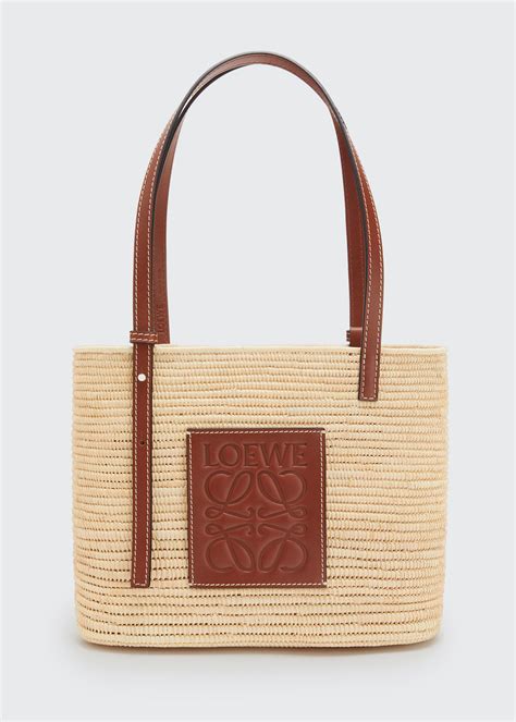 Loewe Anagram Embossed Patch Small Raffia Basket Bag In Beige Modesens