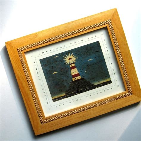 Vintage Framed Print Red And White Lighthouse American Folk Art