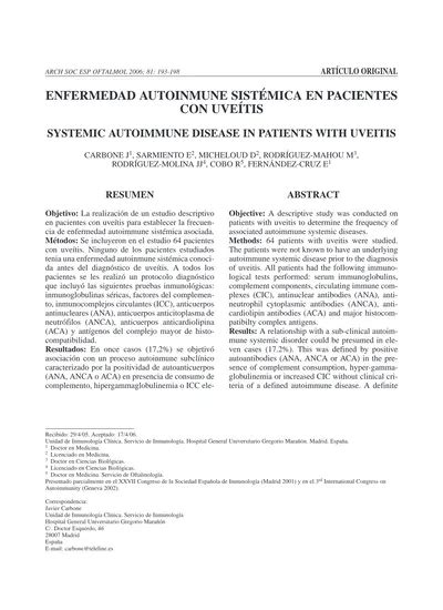 ENFERMEDAD AUTOINMUNE SISTÉMICA EN PACIENTES CON UVEÍTIS