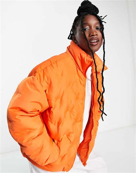 Collusion Unisex Puffer Jacket In Orange Asos