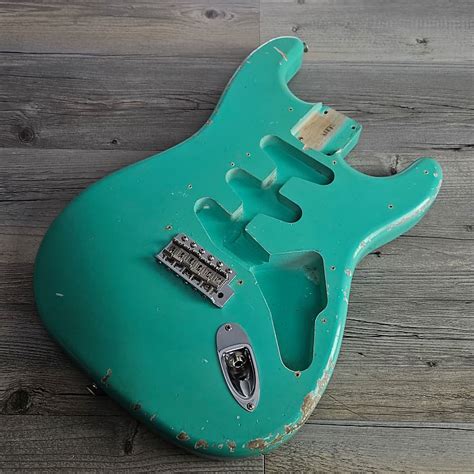 Mjt Stratocaster Body In Seafoam Green W Fender Trem System Reverb