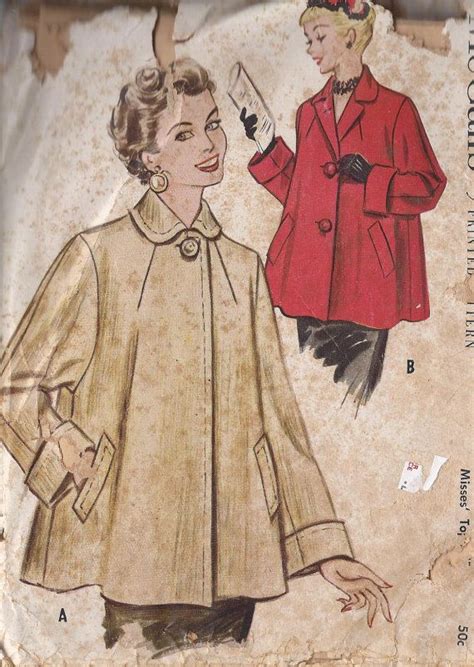 Vintage 1953 Misses Short Swing Coat Pattern Two Styles Etsy Swing