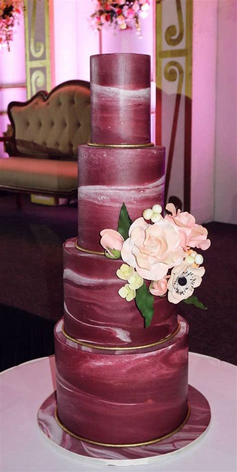 40 Stylish Dark Moody Wedding Cakes Burgundy Marble Wedding Cake