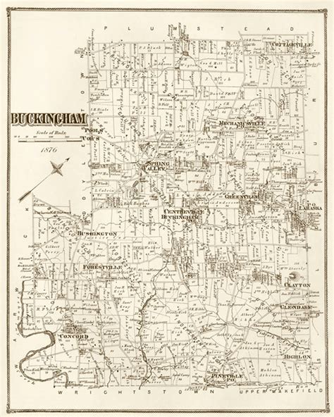 Art Prints of Buckingham, 1876, Bucks County Vintage Map