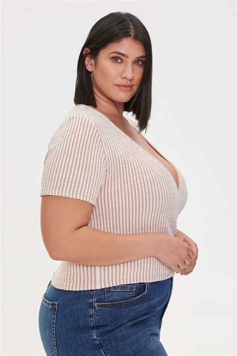 Plus Size Striped Surplice Crop Top