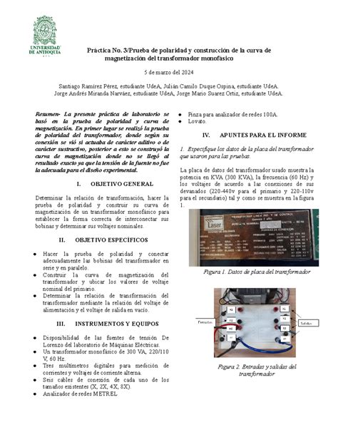 Informe 3 Laboratorio Máquinas Eléctricas I Práctica No 3 Prueba de