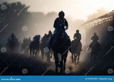 Horse Racing at Sunset. Silhouette of Thoroughbred and Jockey ...