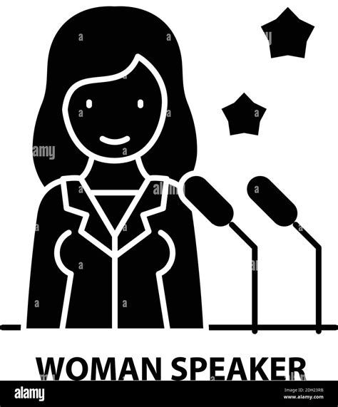 Woman Speaker Icon Black Vector Sign With Editable Strokes Concept Illustration Stock Vector