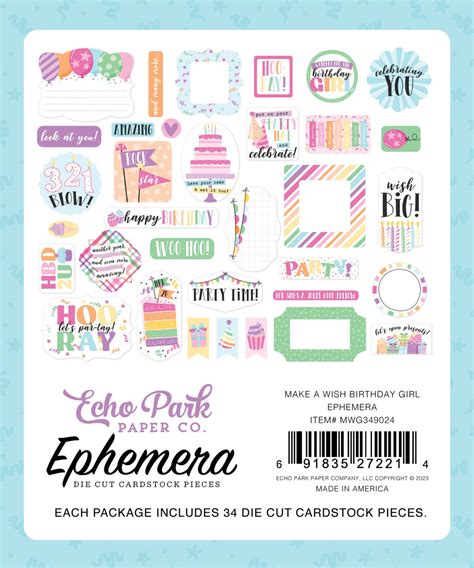 3 Pack Echo Park Cardstock Ephemera 34pkg Icons Make A Wish Birthday