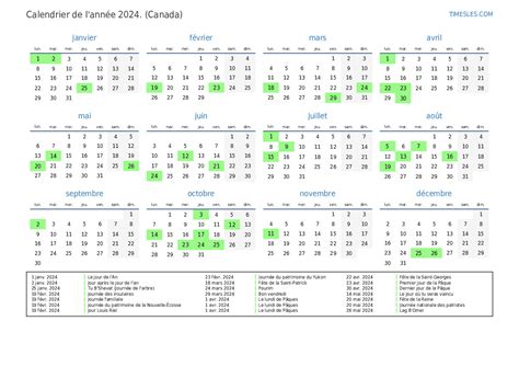 Calendrier Avec Jours F Ri S Au Canada Imprimer Et T L Charger