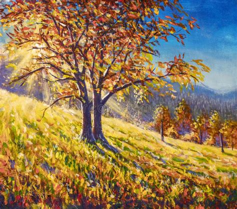 Disegno Di Pittura Autunnale Per L Olio Di Paesaggio Alberi D Oro D