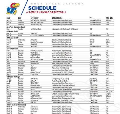 Ku Bball Schedule | Examples and Forms