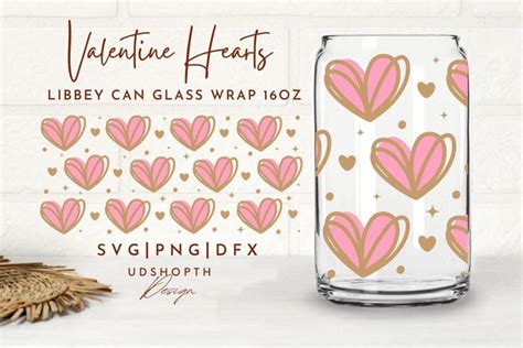 Valentine Hearts Beer Can Glass Svg 16oz Libbey Full Wrap Svg Happy