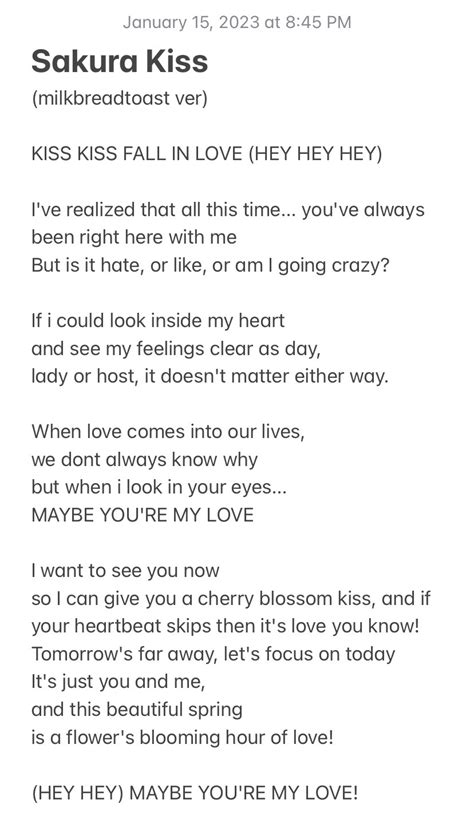 Sakura Kiss English Lyrics Fluff