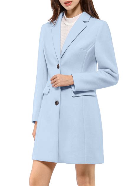 Allegra K Womens Notched Lapel Long Sleeves Single Breasted Winter Long Coats Blue L