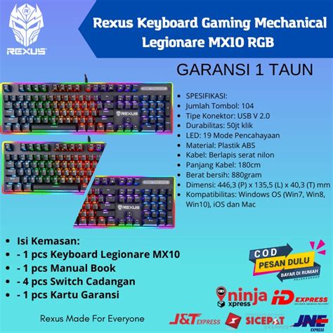 Jual Keyboard Gaming Mechanical Rexus Legionare MX10 RGB Shopee Indonesia