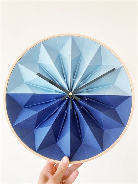 New Wooden Paper Origami Wall Clock Pale Blue And Kobalt Etsy