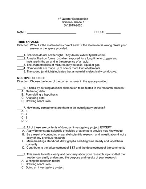 1st Periodic Test Science 7