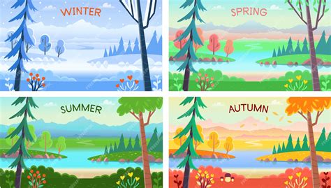 Premium Vector Landscape Four Seasons Winter Spring Summer Autumn