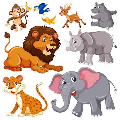 Un Conjunto De Animales Salvajes Vector Premium