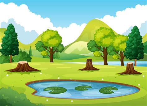 Forest scene with little pond 520290 Vector Art at Vecteezy