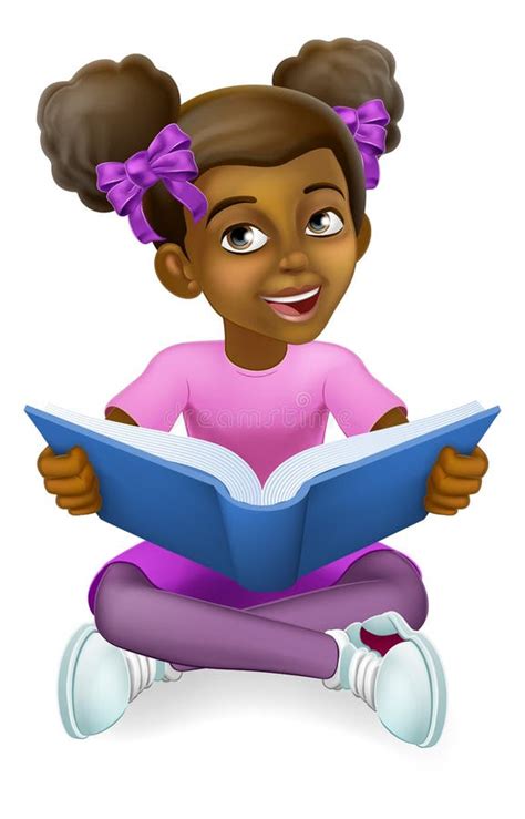 Desenho Animado Infantil De Menina Negra Criança Lendo Livro Ilustração